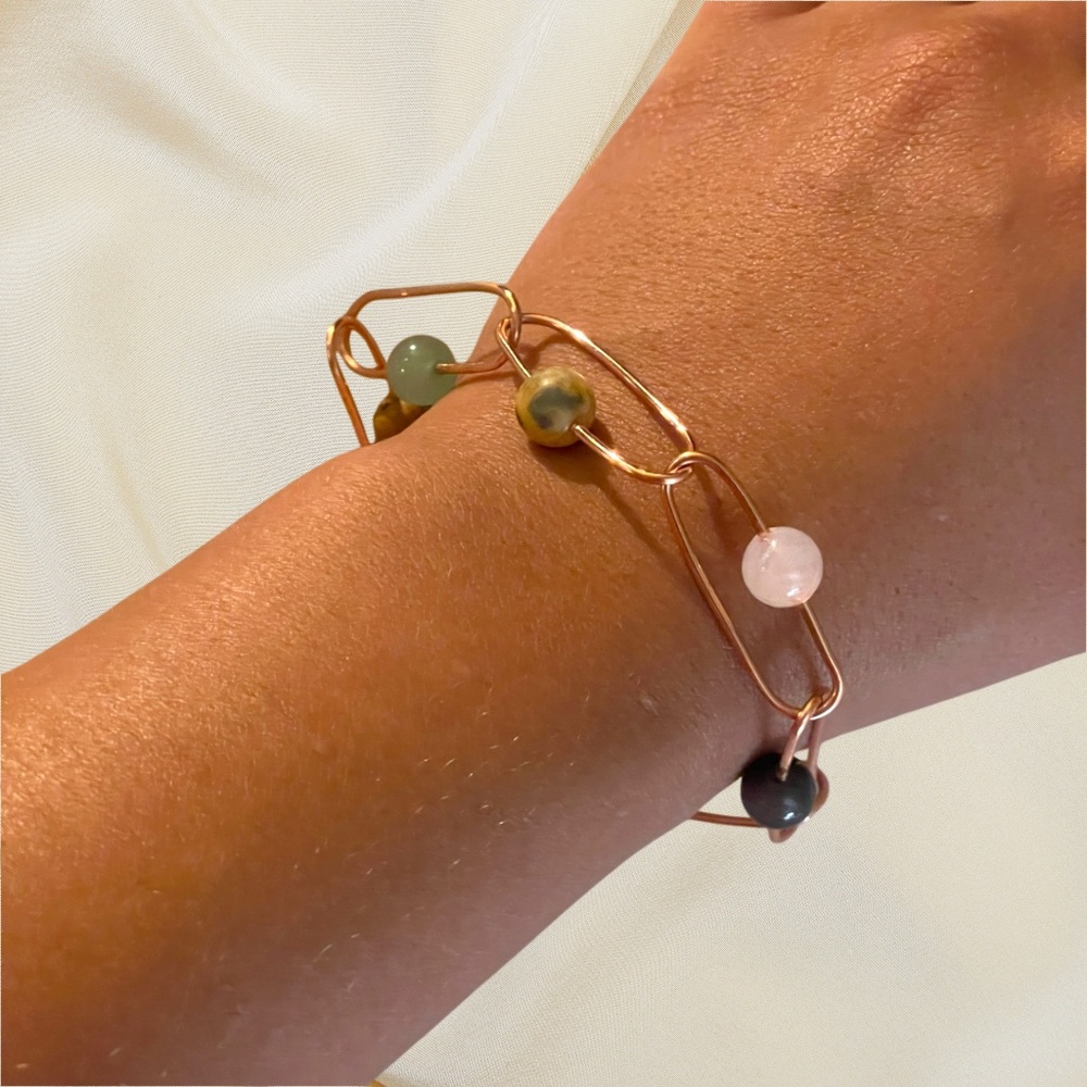 Handmade Copper & Gemstone Link Bracelet - 9"